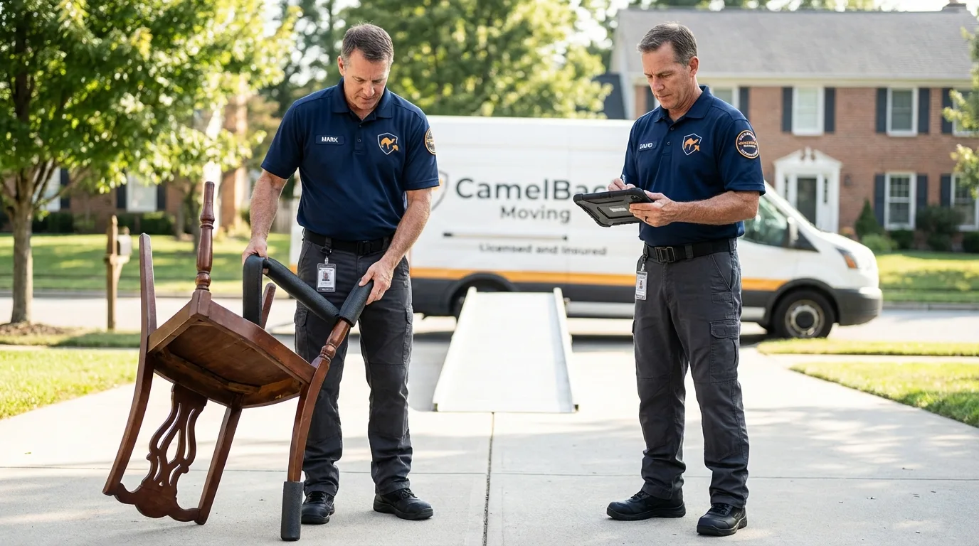 Movers inspecting furniture for damage prevention before loading in Chino Valley, AZ